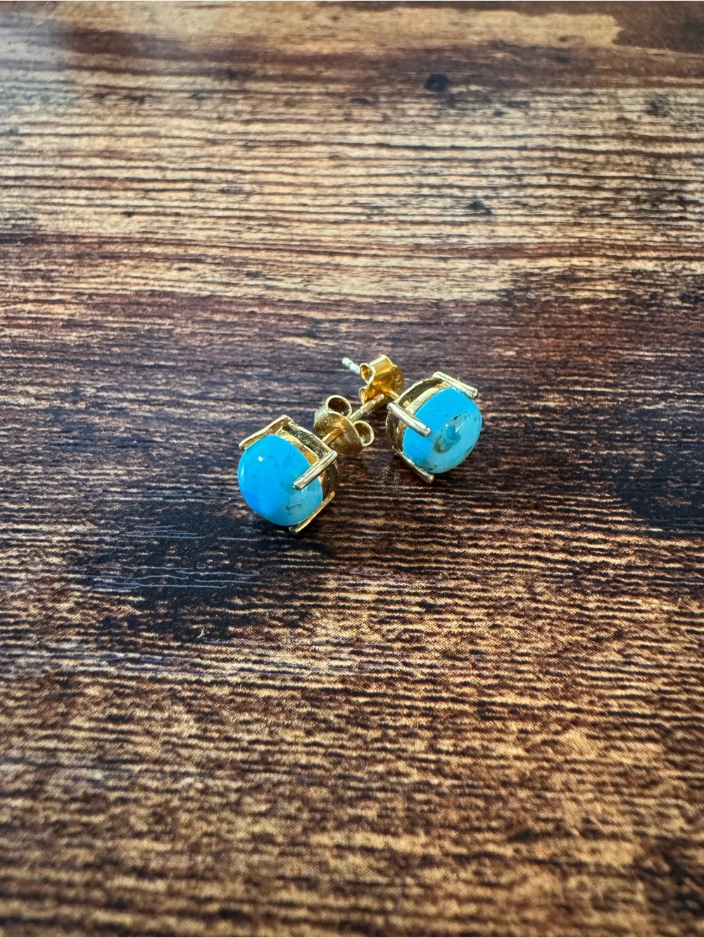 Gold-Set Glass - Turquoise Style - Stone Stud Earrings